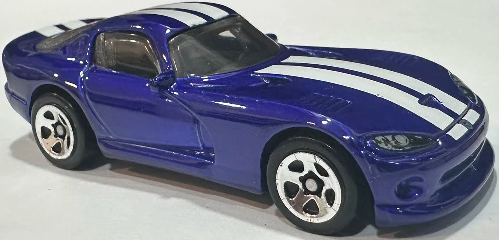 Hot Wheels 2025 - Collector # 176/250 - Then and Now 4/10 - '96 Dodge Viper GTS - Viper GTS Blue / White Racing Stripes - 5 Spoke Wheels - International Card