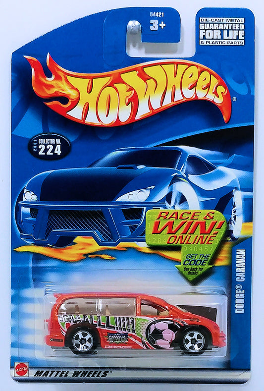 Hot Wheels 2002 - Collector # 224/240 - Dodge Caravan - Orange - USA 'Race & Win' Card - MPN 54421