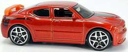 Hot Wheels 2007 - Collector # 007/180 - New Models 07/36 - Dodge Charger SRT8 - Metallic Orange - Orange Rear Wing - USA Card with Factory Set Sticker
