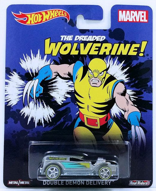 Hot Wheels 2015 - Nostalgia / Pop Culture / Marvel - Double Demon Delivery - Gray / Wolverine - Metal/Metal & Real Riders