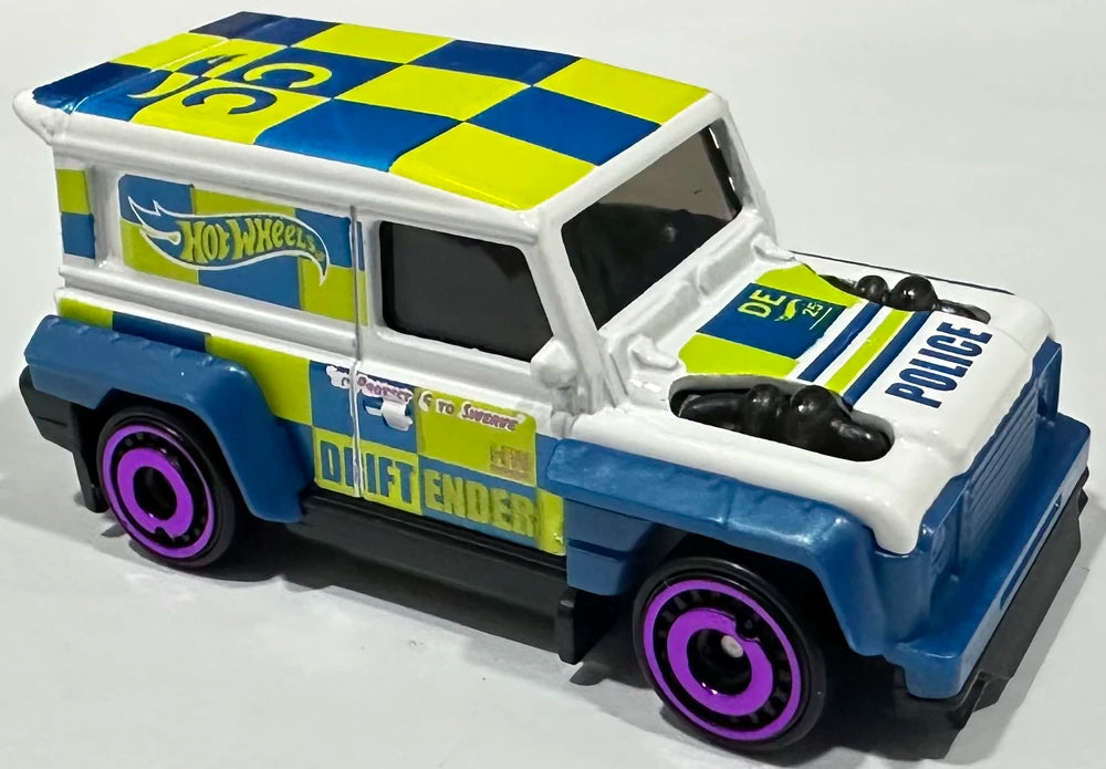 Hot Wheels 2025 - Collector # 114/250 - HW First Response 4/5 - New Models - Drift-Ender - White / Police - Purple Aero Disc Wheels - USA Card