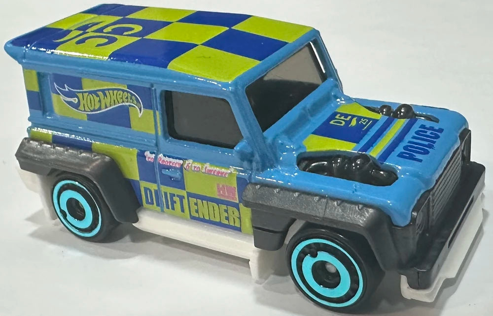 Hot Wheels 2025 - Collector # 114/250 - HW First Response 4/5 - New Models - Drift-Ender - Blue / Police - Blue Aero Disc Wheels - USA Card