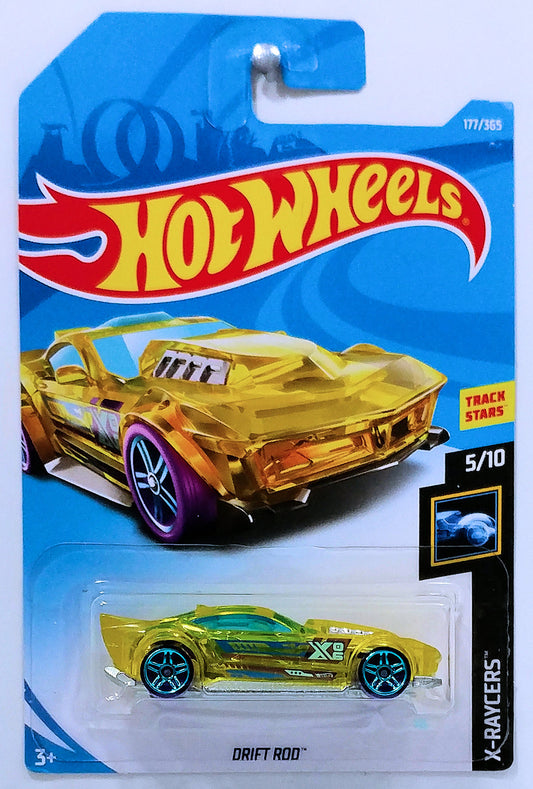 Hot Wheels 2018 - Collector # 177/365 - X-Raycers 5/10 - Drift Rod - Transparent Yellow - International Card