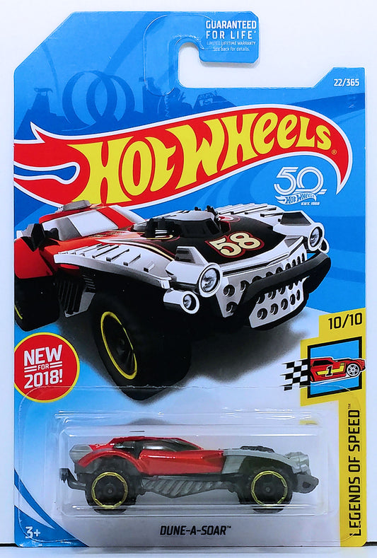 Hot Wheels 2018 - Collector # 022/365 - Legends of Speed 10/10 - New Models - Dune-A-Soar - Red Metalflake / #58 - USA 50th Card
