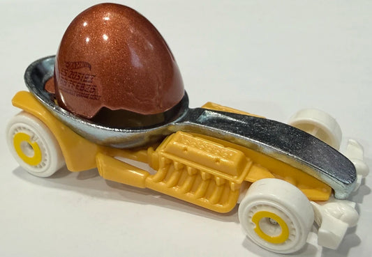 Hot Wheels 2026 - Collector # 103/250 - Drag Racers 4/10 - New Models - Eggshellracer - Metalflake Burnt Orange, ZAMAC & Yellow - White & Yellow AeroDisc Wheels - USA '2026' Card