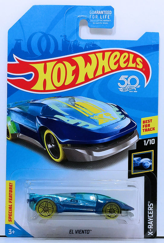 Hot Wheels 2018 - Collector # NONE - X-Raycers 1/10 - Treasure Hunts - El Viento - Transparent Blue & Blue - USA 50th Card