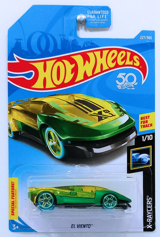 Hot Wheels 2018 - Collector # 227/365 - X-Raycers 1/10 - El Viento - Transparent Yellow & Green - USA 50th Card