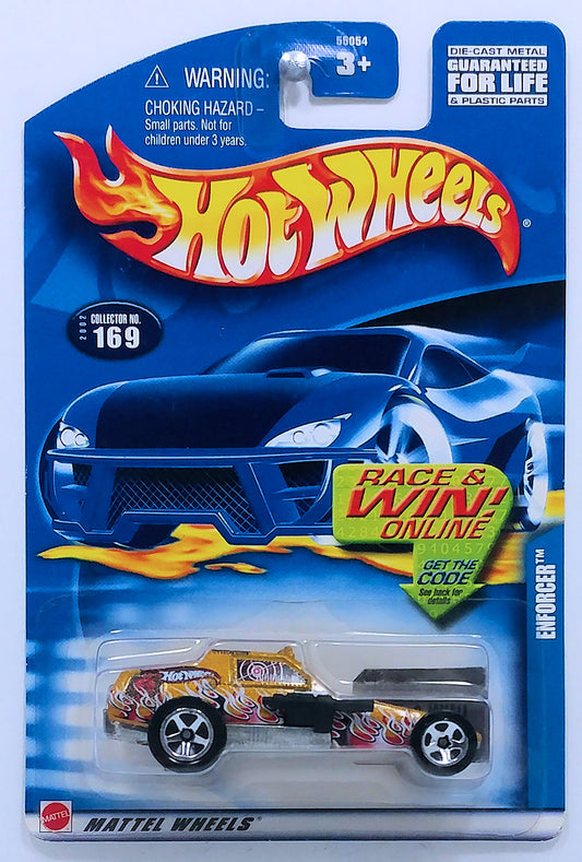 Hot Wheels 2002 - Collector # 169/240 - Enforcer - Metallic Gold - Unpainted Base - USA 'Race & Win' Card