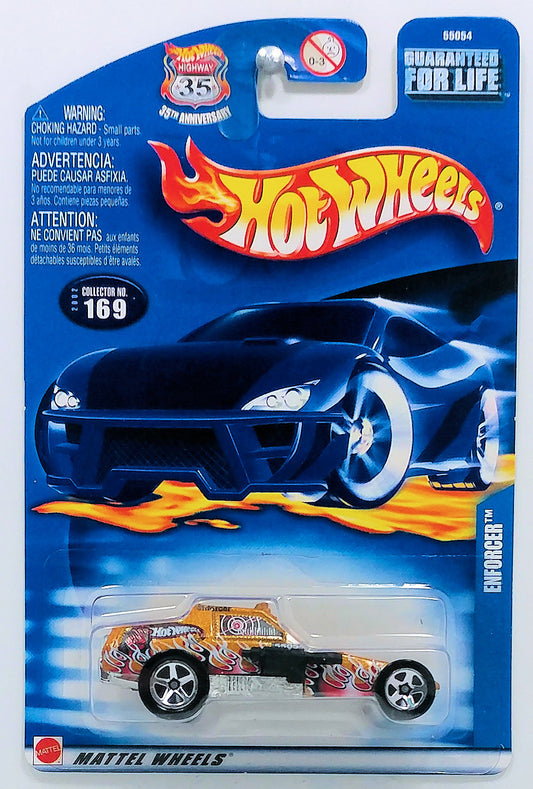 Hot Wheels 2002 - Collector # 169/240 - Enforcer - Metallic Gold - Unpainted Base - USA '35th Anniversary' Card