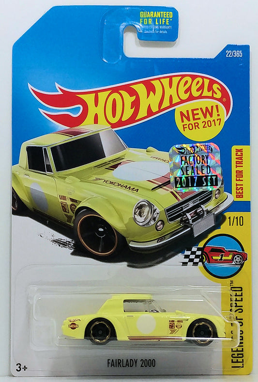 Hot Wheels 2017 - Collector # 022/365 - Legends of Speed 01/10 - New Models - Fairlady 2000 - Light Yellow - Brown Stripes / White Circle - USA Card with Factory Set Sticker