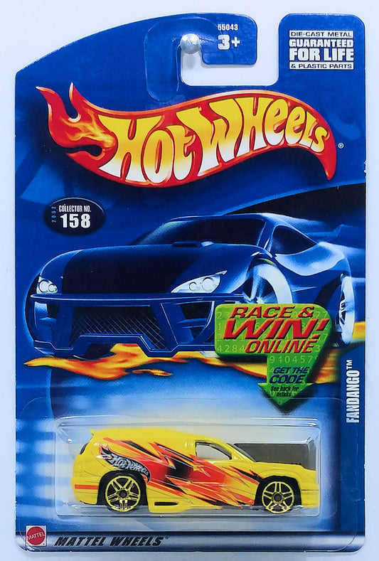 Hot Wheels 2002 - Collector # 158/240 - Fandango - Yellow - USA 'Race & Win' Card