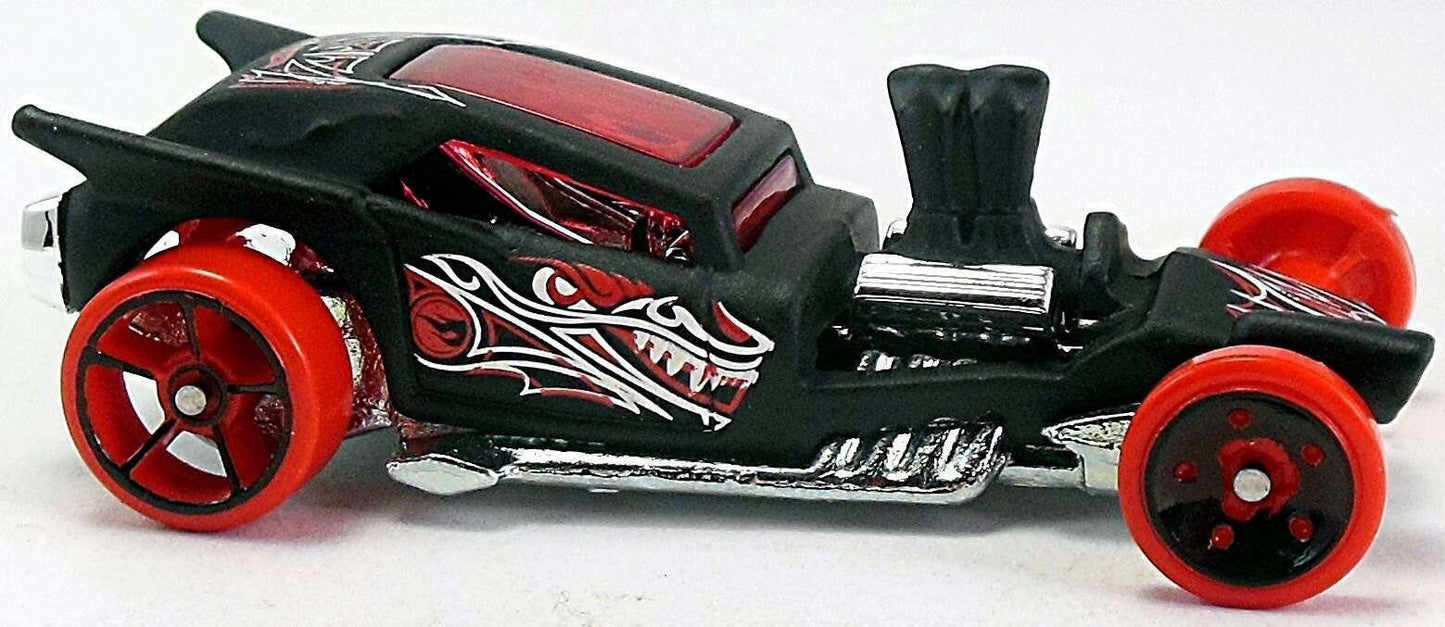 Hot Wheels 2017 - Collector # ---/365 - Fright Cars 4/5 - Treasure Hunts - Fangula - Matte Black / Circle Flame Logo on Sides - USA Card with Factory Set Sticker