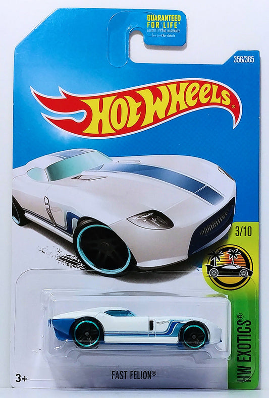 Hot Wheels 2017 - Collector # 356/365 - HW Exotics 3/10 - Fast Felion - White / Blue Stripes - USA Card
