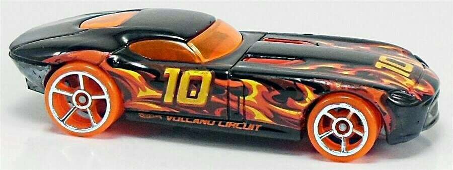Hot Wheels 2012 - Collector # 204/247 - Thrill Racers / Volcano - Fast Felion - Black / Flames / #10 - USA