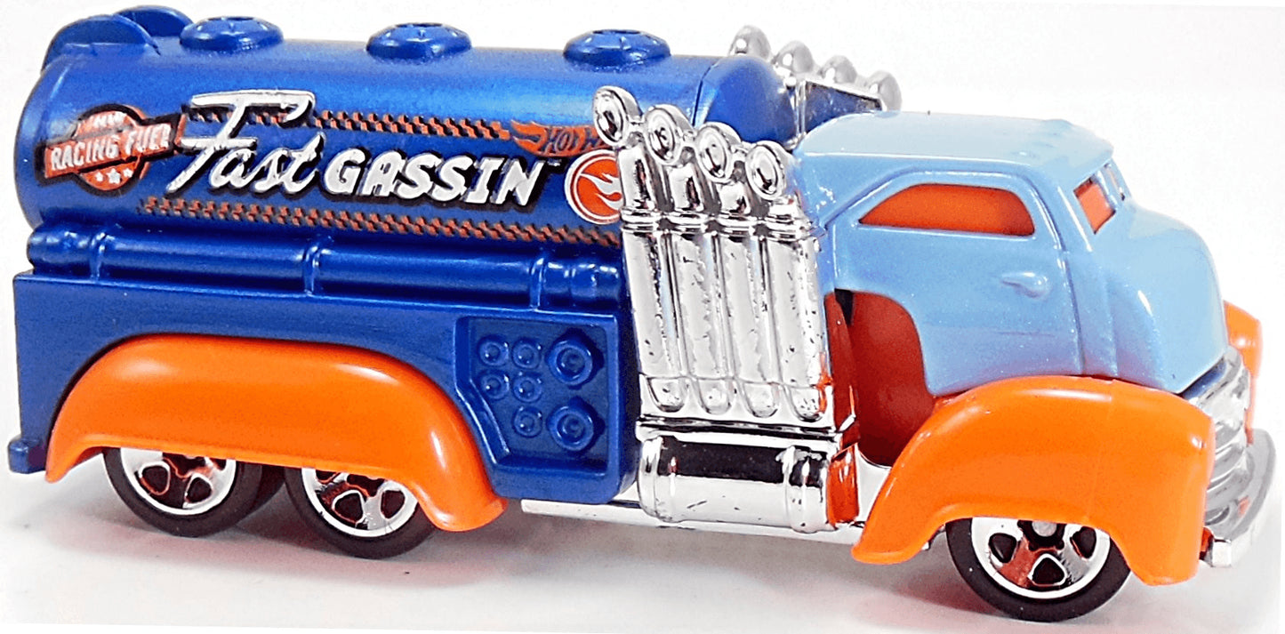Hot Wheels 2015 - Collector # 007/250 - HW City / HW City Works / Treasure Hunts - Fast Gassin - Sky Blue Cab, Dark Blue Tank & Orange Fenders / Circle Flame Logo on Tank - USA 'Showdown' Card