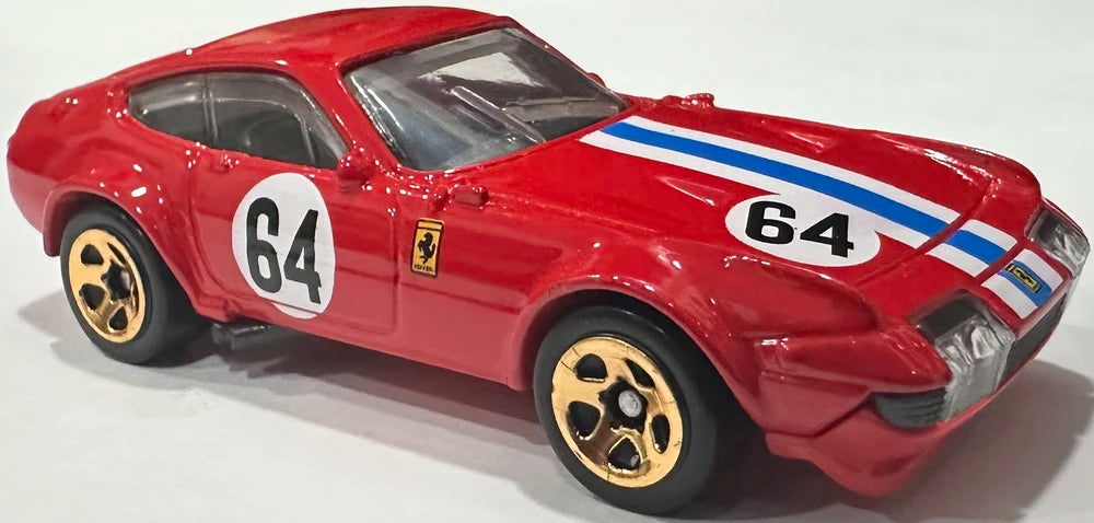 Hot Wheels 2025 - Collector # 222/250 - Race Day 10/10 - Ferrari 365 GTB4 Competizione - Red / #64 - Orange Chrome 5 Spokes - USA 'Prancing Horse' Card