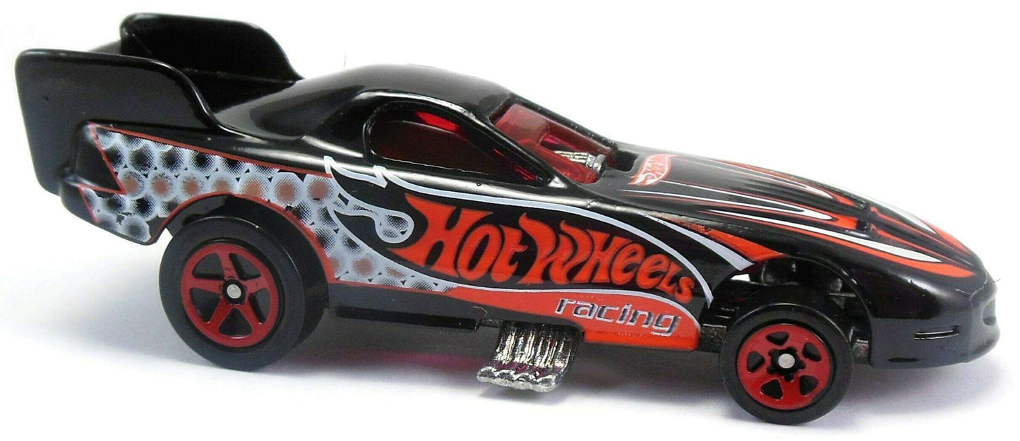 Hot Wheels 2002 - Collector # 075/240 - Cold Blooded Series 1/4 - Firebird Funny Car - Black - Body Flips Up - USA Race & Win Card