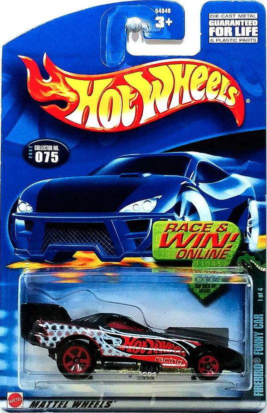 Hot Wheels 2002 - Collector # 075/240 - Cold Blooded Series 1/4 - Firebird Funny Car - Black - Body Flips Up - USA Race & Win Card