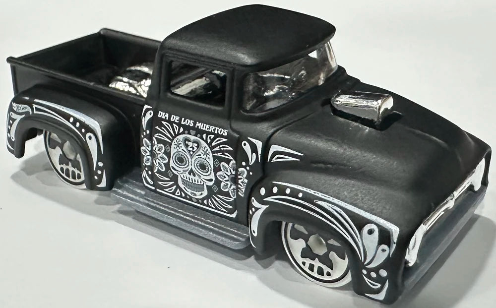 Hot Wheels 2025 - Collector # 233/250 - Celebration Racers 8/10 - Custom '56 Ford Truck - Matte Black - Skull Wheels - USA Card