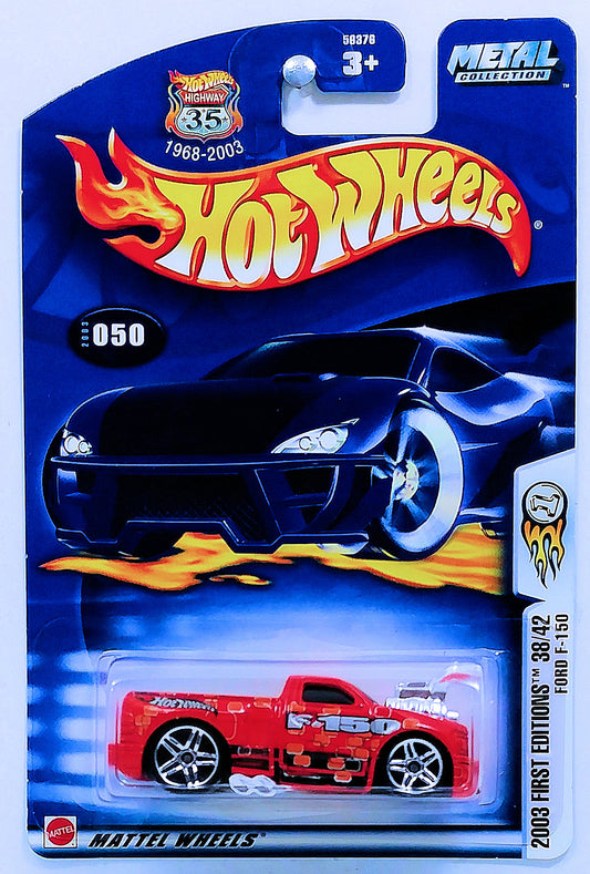 Hot Wheels 2003 - Collector # 050/220 - First Editions 38/42 - Ford F-150 - Red with 'F-150' - PR5 Wheels - USA '1968-2003 Anniversary' Card