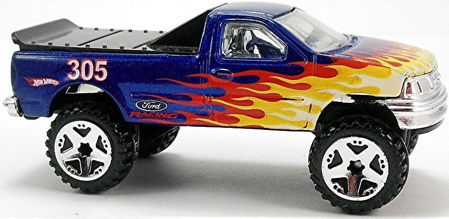 Hot Wheels 2008 - Collector # 142/196 - TEAM: Ford Racing 2/4 - Ford F-150 - Blue Metalflake / Flames / #305 - OR5SP Wheels - USA Card