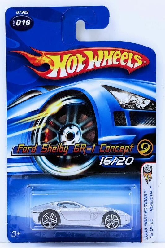 Hot Wheels 2005 - Collector # 016/183 - First Editions/Realistix 16/20 - Ford Shelby GR-1 Concept - Silver - PR5 Wheels - USA '06 Card