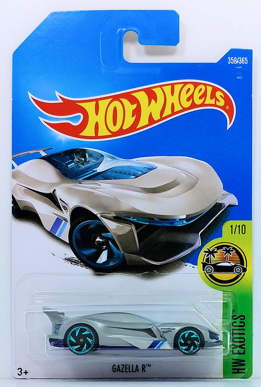 Hot Wheels 2017 - Collector # 358/365 - HW Exotics 1/10 - New Models - Gazella R - Silver - International Card