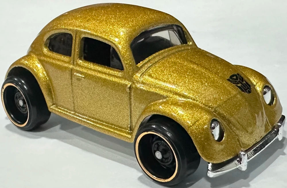 Hot Wheels 2024 - Collector # 186/250 - HW Screen Time 9/10 - Bumblebee (VW Bug) - Metalflake Gold / Transformer Logo on Front Lid - USA 'Transformers' Card