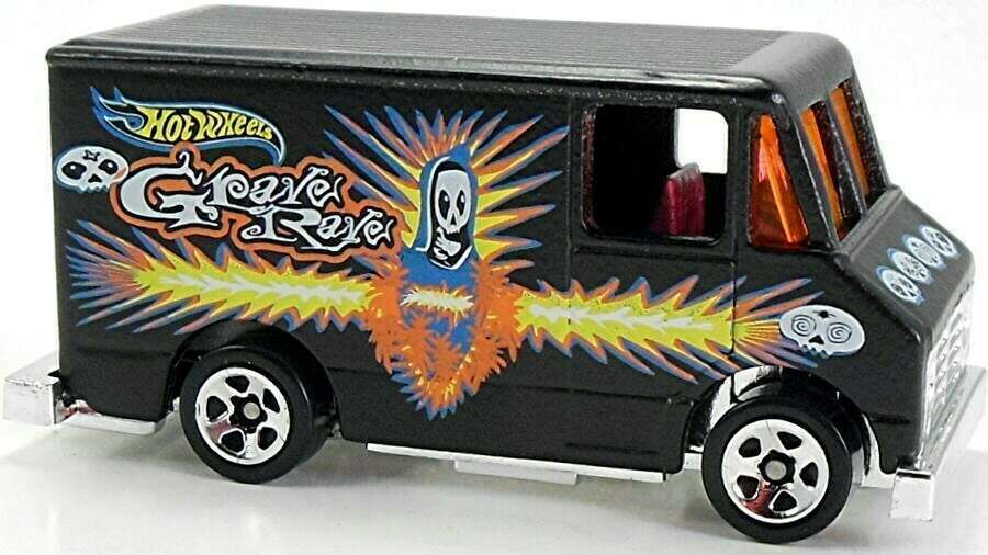 Hot Wheels 2002 - Collector # 102/240 - Grave Rave Series 4/4 - Grave Rave Wagon (Combat Medic) - Matte Black / Grave Rave Graphic - 5 Spoke Wheels - USA 35th Card