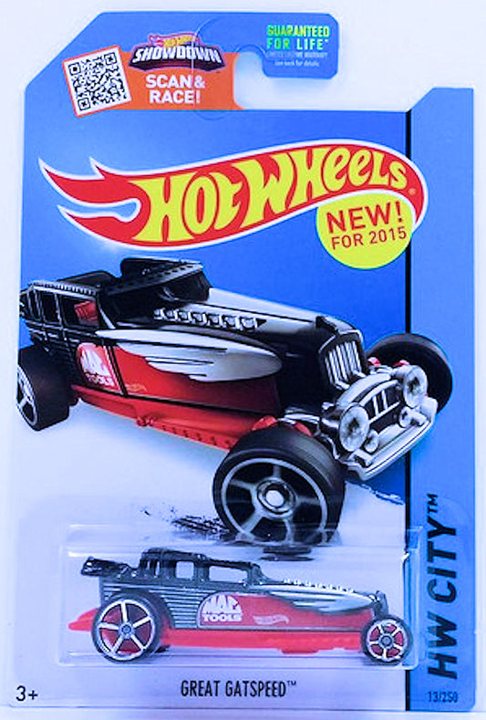 Hot Wheels 2015 - Collector # 013/250 - HW City / HW Performance / New Models - Great Gatspeed - Black & Red / Mac Tools - USA 'Showdown' Card