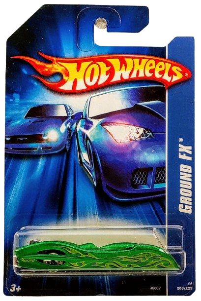 Hot Wheels 2006 - Collector # 203/223 - Ground FX - Metalflake Green / Flames - Body Pops Off - USA '07 Card