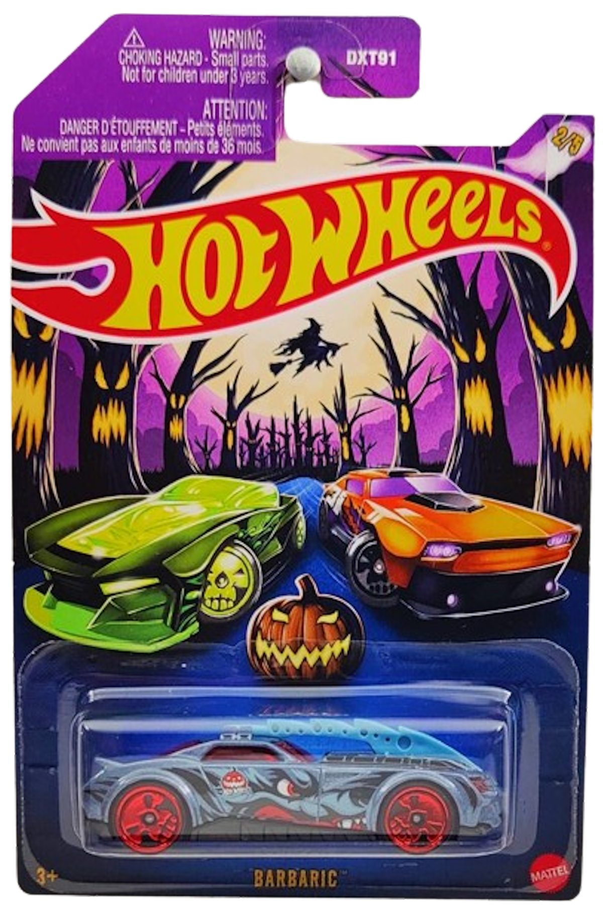 Hot Wheels 2024 - Happy Halloween 2/5 - Barbaric - Gray / Wolf - Red Chrome Skull Wheels on Black Tires - Grocery Stores Exclusive