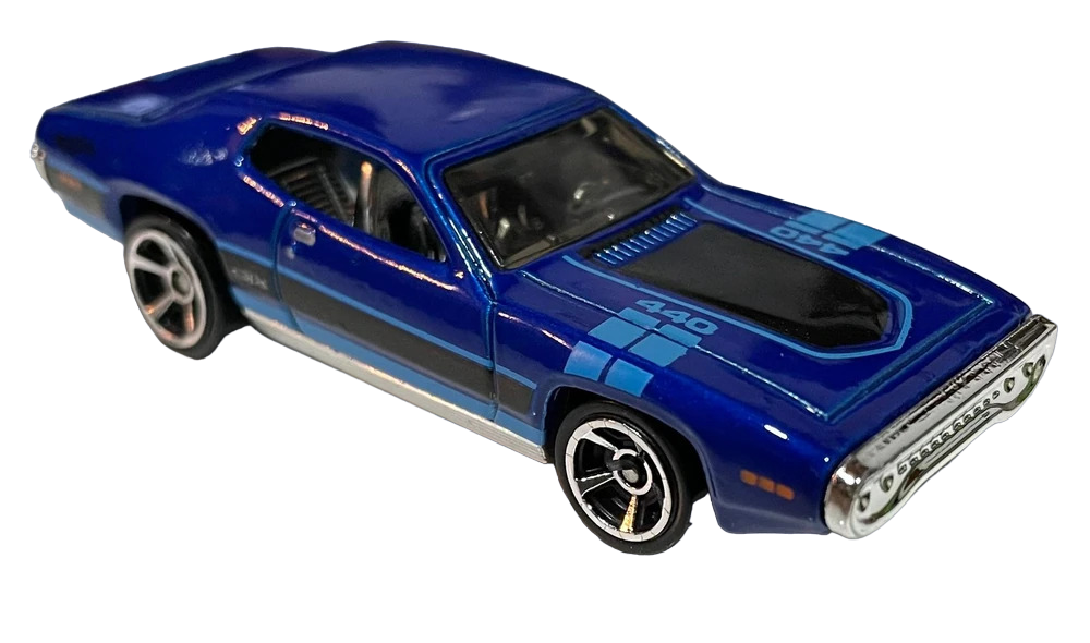 Hot Wheels 2023 - Collector # 166/250 - Muscle Mania 07/10 - '71 Plymouth GTX - Blue - Black Side Stripe & Hood Scoop - USA