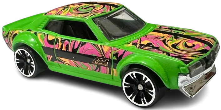 Hot Wheels 2024 - Mix 1 / Neon Speeders 1/8 - '70 Toyota Celica - Neon Green / Black, Pink & Orange Graphics - Chrome NS6 Wheels - Walmart Exclusive