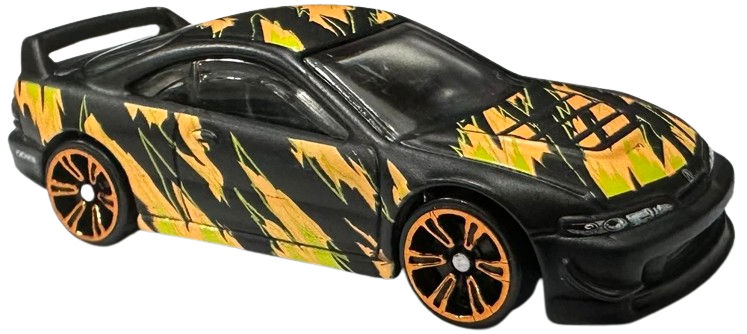 Hot Wheels 2024 - Mix 1 / Neon Speeders 7/8 - Custom '01 Acura Integra GSR - Matte Black / Orange & Yellow Graphics - Orange Chrome NS6 Wheels - Walmart Exclusive