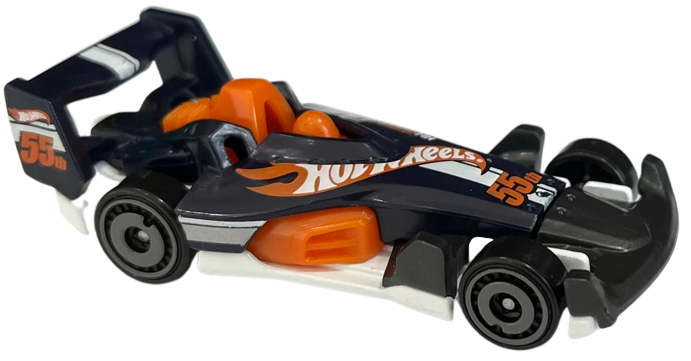 Hot Wheels 2023 - Collector # 159/250 - HW 55th Race Team 05/05 - New Models - HW-4 Trac - Dark Blue - White Stripe / 'Hot Wheels' / '55th' - Best for Track - USA