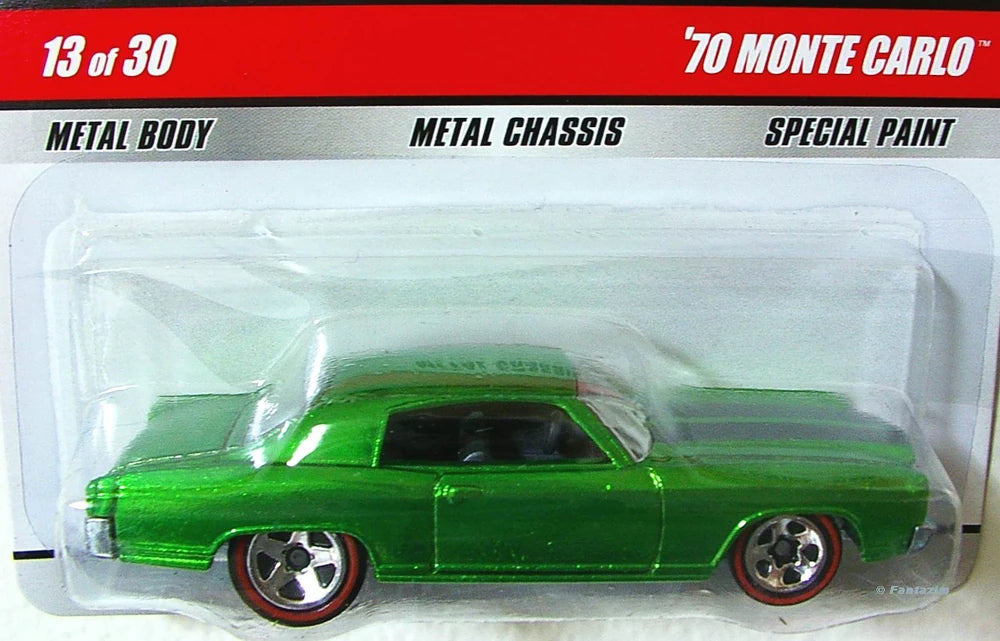 Hot Wheels 2009 - Classics Series 5 # 13/30 - '70 Monte Carlo - Spectraflame Green - Red Line 5 Spoke - Metal/Metal - New Casting!