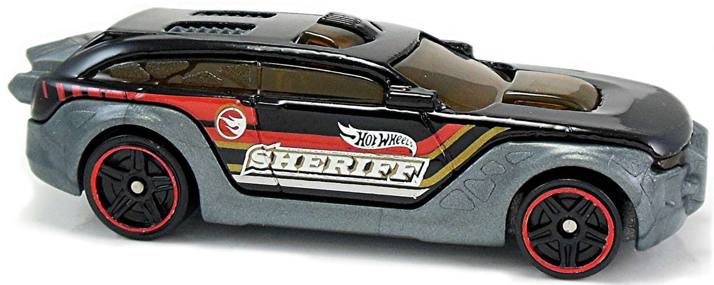 Hot Wheels 2017 - Collector # ---/365 - HW Rescue 1/10 - Treasure Hunts - HW Pursuit - Black / Sheriff / Circle Flame Logo on Sides - International Card