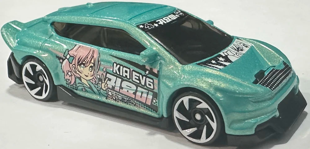 Hot Wheels 2025 - Collector # 120/250 - HW EV 8/10 - New Models - Custom Kia EV6 - Metalflake Aqua - USA Card