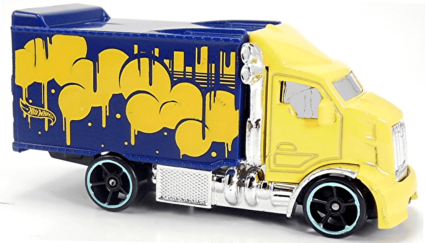 Hot Wheels 2015 - Collector # 028/250 - HW City / HW Art Cars - Hiway Hauler 2 - Yellow Cab / Blue Cargo Box / Yellow Chat Bubbles - USA 'WIN' Card