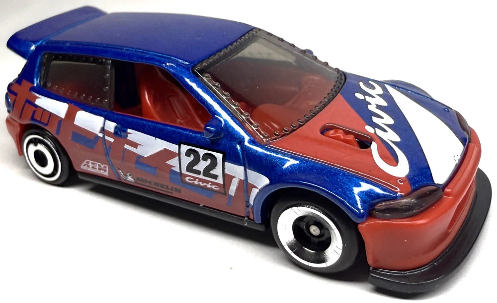 Hot Wheels 2025 - Collector # 201/250 - Reverse Rake 5/5 - Honda Civic Custom - Blue Metalflake / #22 - USA Card