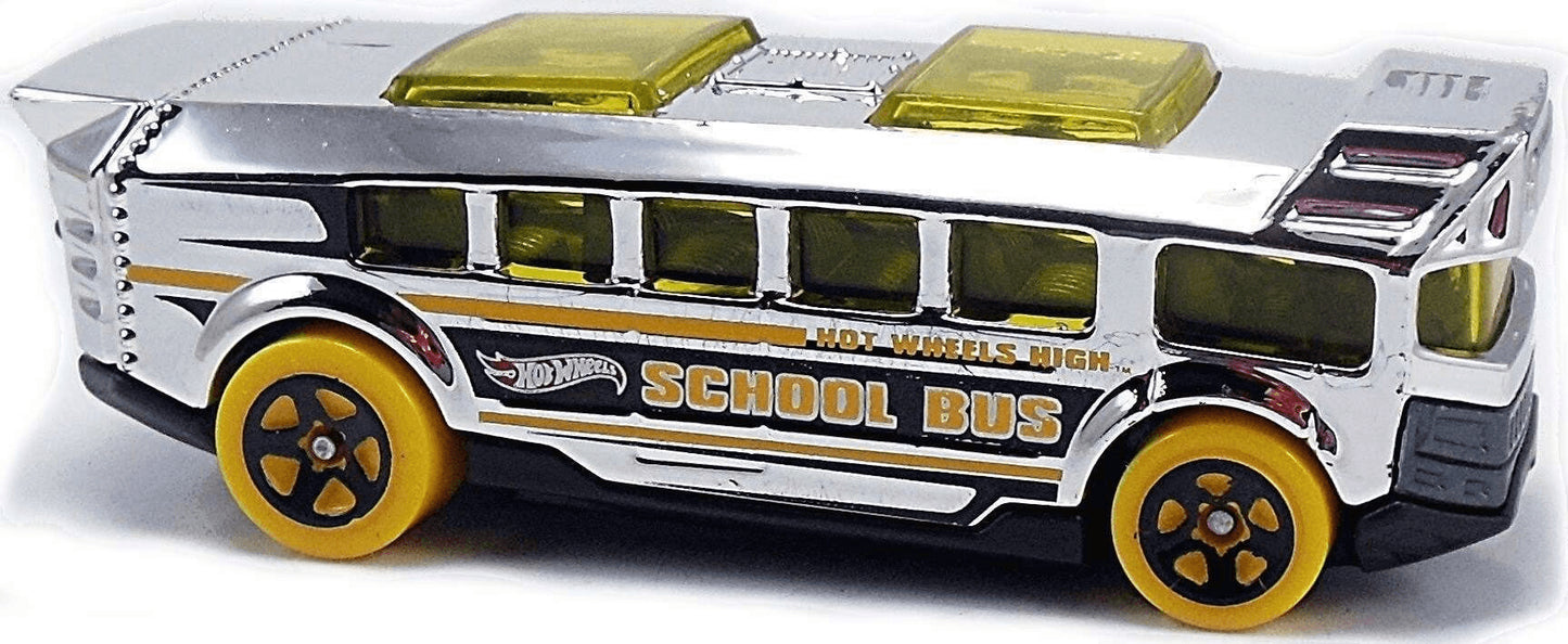 Hot Wheels 2016 - Collector # 037/250 - Super Chromes 2/10 - Hot Wheels High (School Bus) - Chrome Body / Yellow Windows - USA 'Showdown & Snowflake' Card only at Target