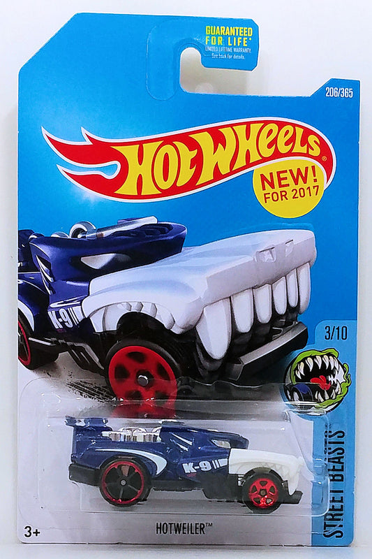 Hot Wheels 2017 - Collector # 206/365 - Street Beasts 3/10 - New Models - Hotweiler - Blue Body / "K-9" - USA Card