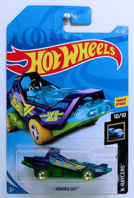 Hot Wheels 2018 - Collector # 257/365 - X-Raycers 10/10 - New Models - Hover & Out - Purple, Transparent Blue & Green - International Card