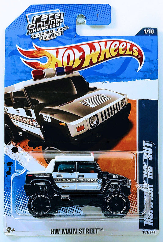 Hot Wheels 2011 - Collector # 161/244 - HW Main Street 1/10 - Hummer H2 SUT - Black & White / El Segundo Police - USA 'Race Online' Card