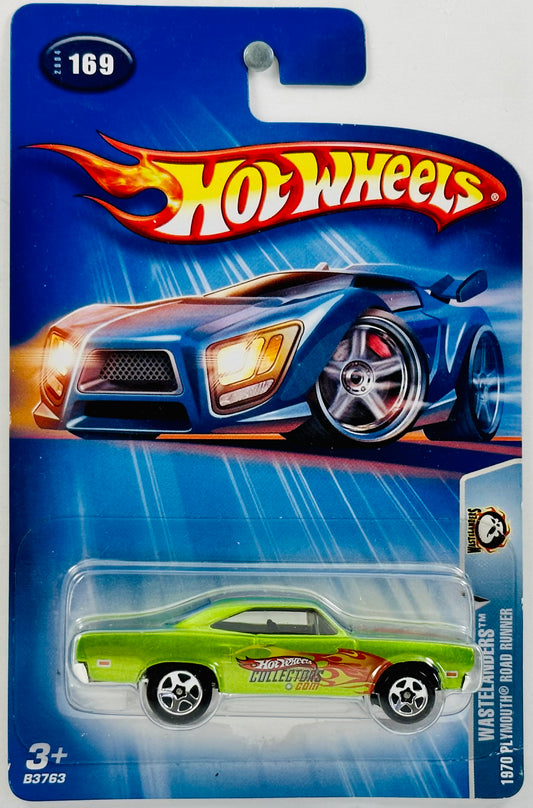 Hot Wheels 2004 - Collector # 169/212 - Wastelanders 02/10 - 1970 Plymouth Road Runner - Metallic Green - 'Hot Wheels Collectors.com' / Flames - Only Found in Kar Keepers at KMart