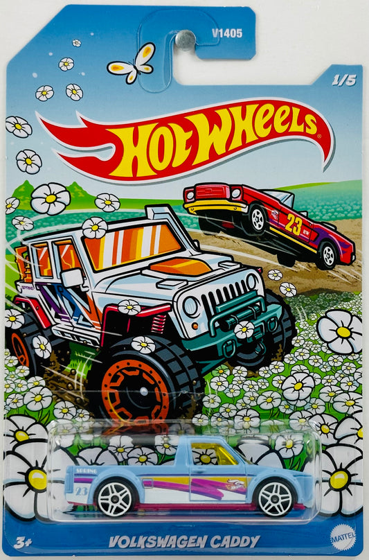 Hot Wheels 2023 - Sping Series 01/05 - Volkswagen Caddy - Baby Blue - Pink, Purple, White & Yellow Stripes / '23' / 'Spring' - Grocery Strore Exclusive - IC