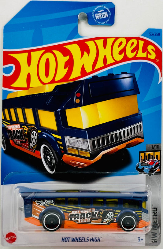 Hot Wheels 2023 - Collector # 053/250 - HW Metro 01/10 - Hot Wheels High - Dark Blue - 'Hot Wheels Track Team' - USA