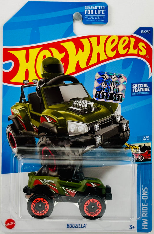 Hot Wheels 2022 - Collector # 016/250 - HW Ride-Ons 2/5 - Bogzilla - Olive Green / Shark Teeth Graphics - USA Card with Factory Set Sticker