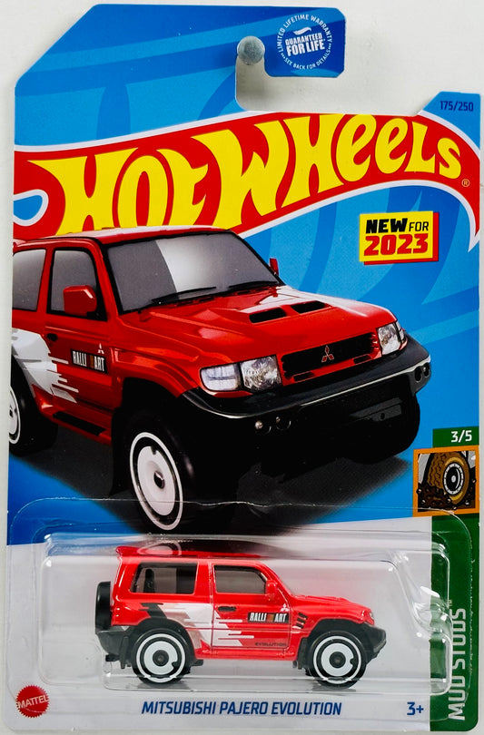 Hot Wheels 2023 - Collector # 175/250 - Mud Studs 03/05 - New Models - Mitsubishi Pajero Evolution - Red - 'Ralli Art' / AeroDisc Wheels - USA